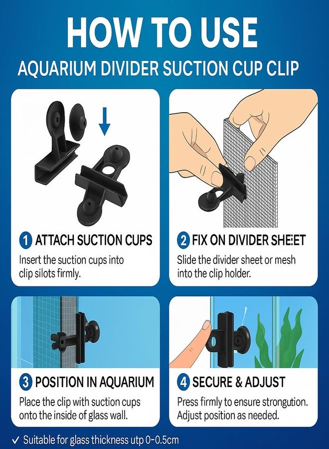VAYINATO® Black 4-Pcs Aquarium Divider Suction Cup Clips - Fish Tank Isolation & Breeding Partition Holder, Durable Plastic Glass Clip with Strong Suction - Image 3
